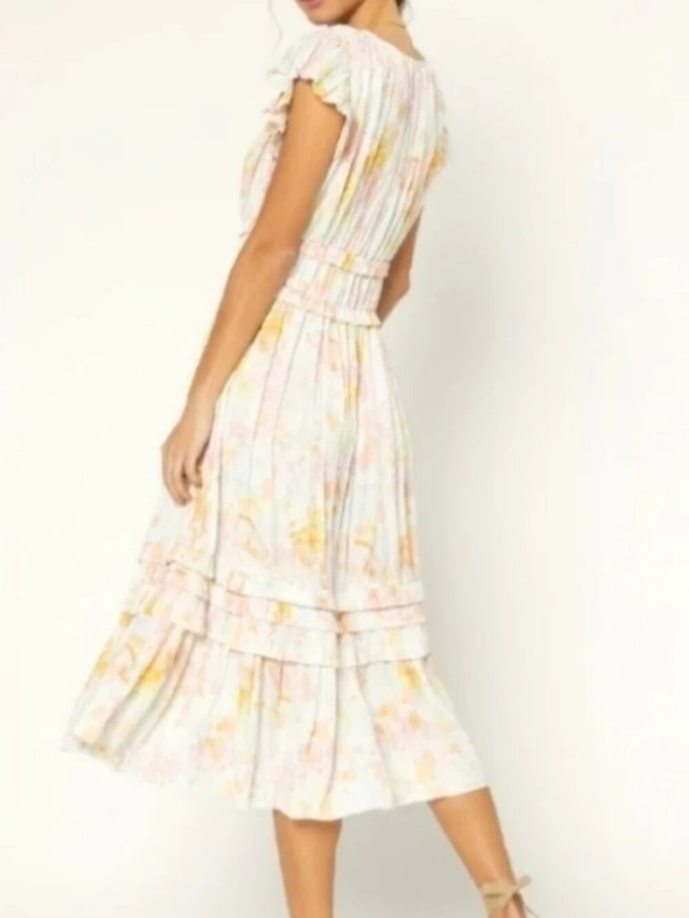 Current Air Watercolor Pleated Sereia Midi Dress M